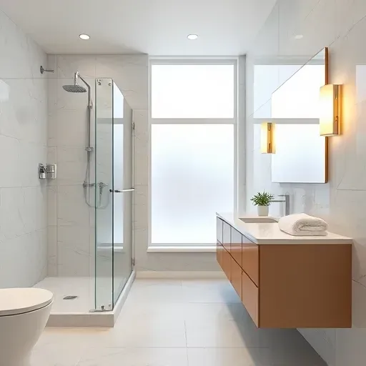 Recently remodeled Herndon VA bathroom with sleek fixtures, walk-in shower, marble tiles, modern vanity, and natural light