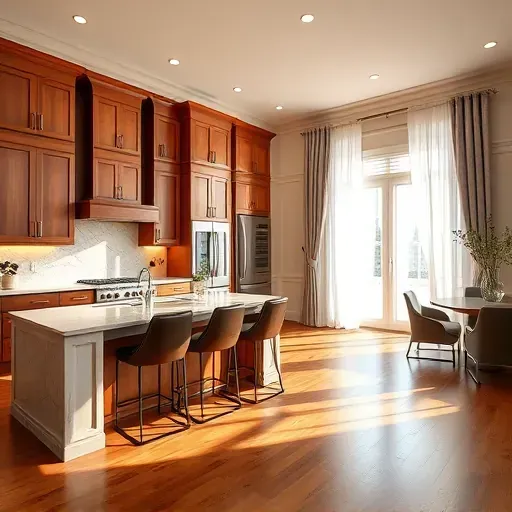 Renovated kitchen in Olney MD features marble countertops, custom cabinetry, and modern appliances with elegant decor.