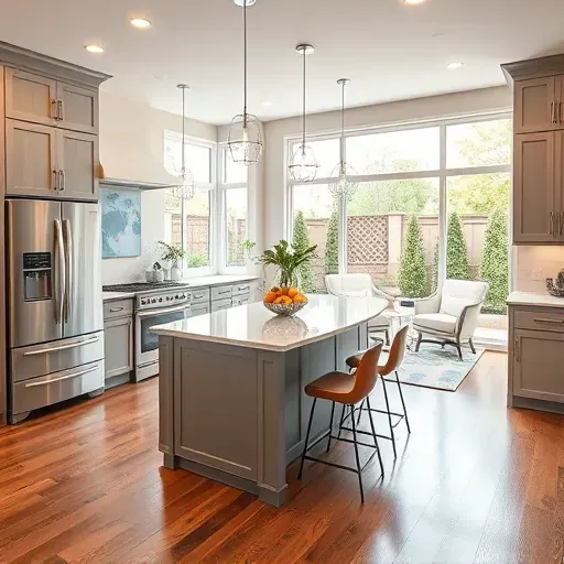 Modern Takoma Park kitchen featuring sleek cabinets, quartz island, natural light, and elegant decor. Polished hardwood flooring.