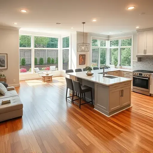 Completed home remodel in Bethesda MD with open-concept living, elegant hardwood floors, and gourmet kitchen features.