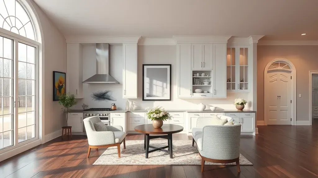 Home Remodeling in Oxon Hill, MD showcasing modern kitchen and living room renovations.