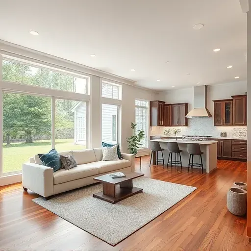 Home remodeling project in Rockville MD showcasing modern design, updated kitchen and living spaces, no people.