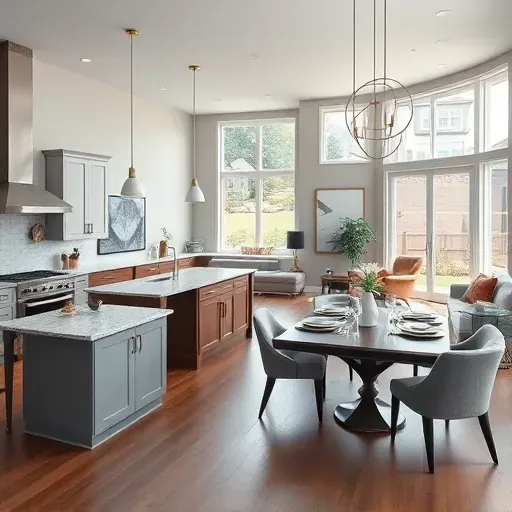 Home remodeling project in College Park MD featuring open-concept living space with modern design and cozy furnishings.