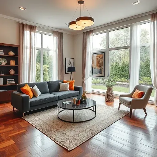 Elegant living room in Brookeville MD showcasing contemporary design, modern furniture, and warm inviting elements.