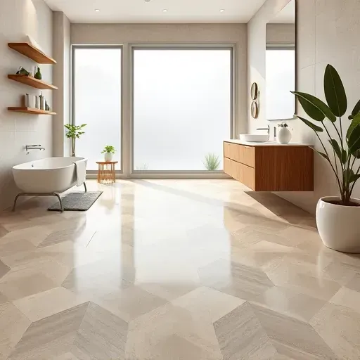 Newly installed modern bathroom flooring in Rockville MD with sleek ceramic tiles, neutral tones, and elegant fixtures