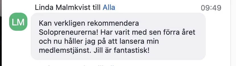 ord från en medlem i solopreneursgruppen på Facebook