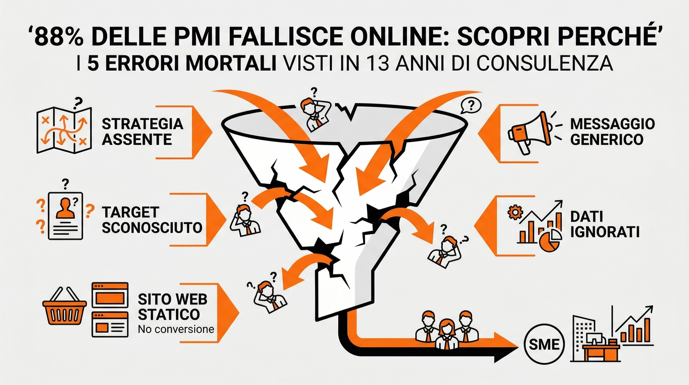 Perché l'88% delle PMI fallisce online: I 5 errori mortali che ho visto commettere in 13 anni di consulenza