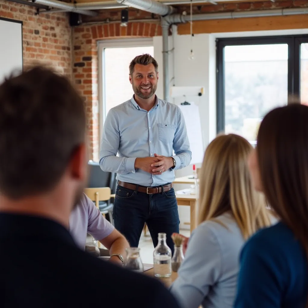 Trainer Igor Gootjes voor een groep medewerkers die deelnemen aan het vvitaliteitsprogramma Ready For Work