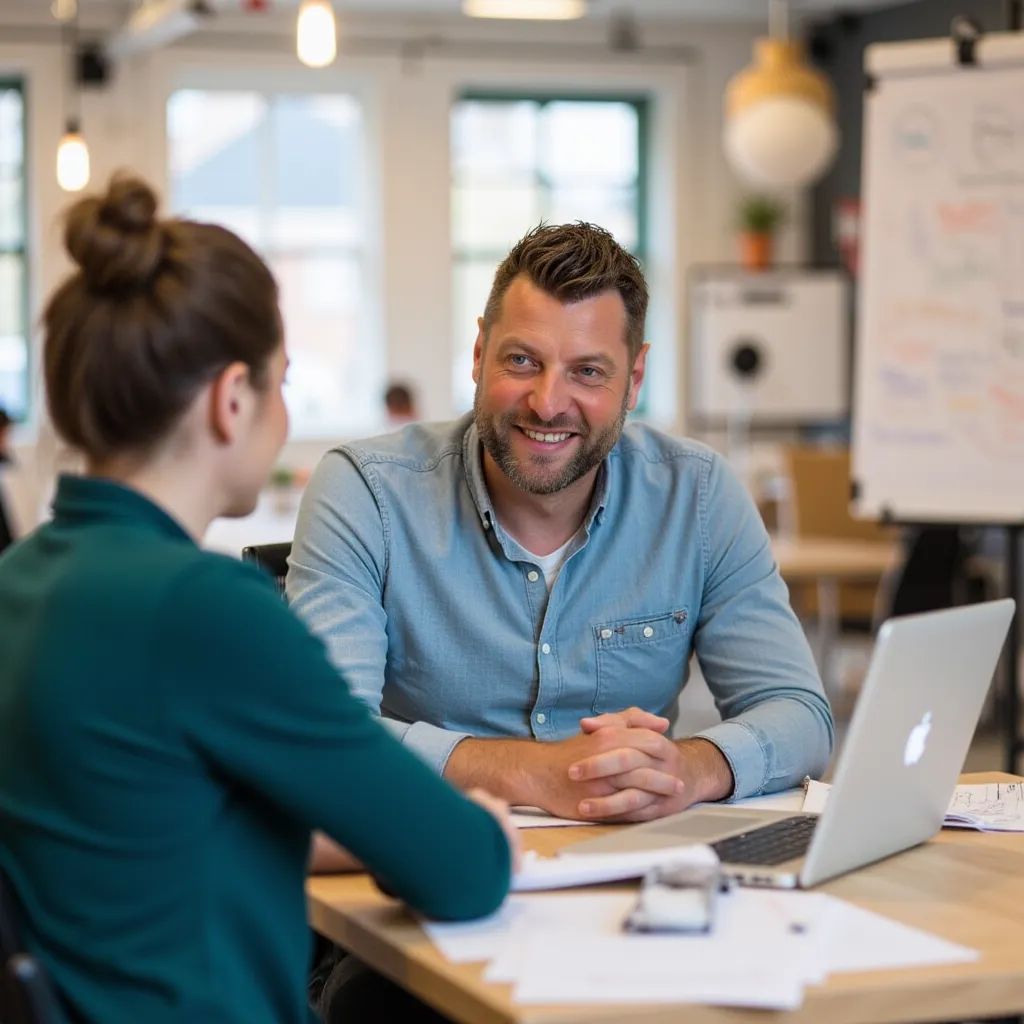 De vitaliteitskundige in gesprek met een medewerker over haar vitaliteit