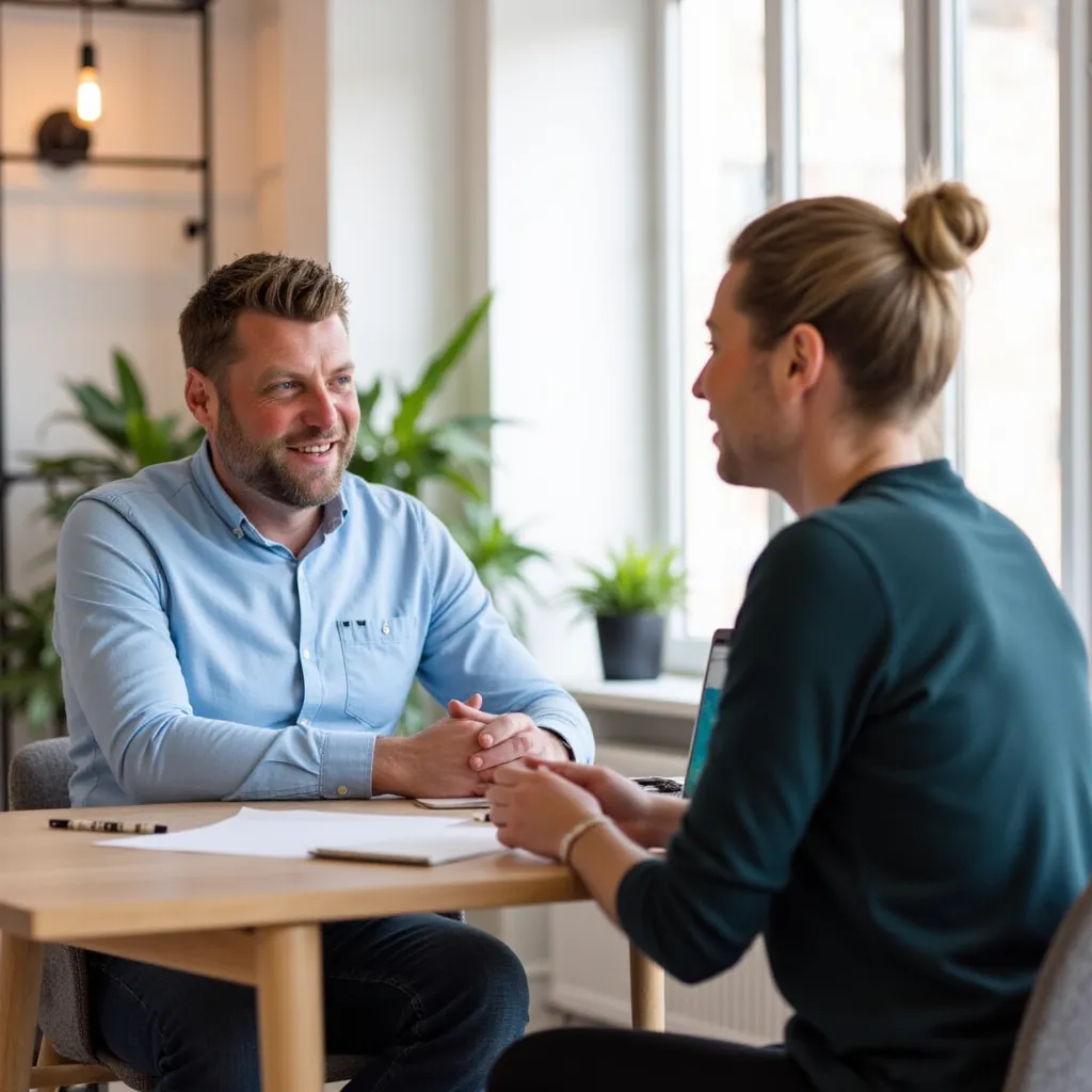 De vitaliteitscoach in gesprek met een medewerker over haar gezondheid