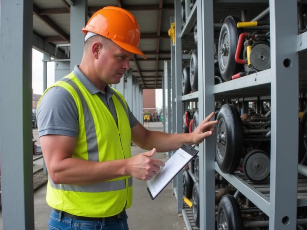 De preventiemedewerker aan het werk op zijn werkplek in het magazijn