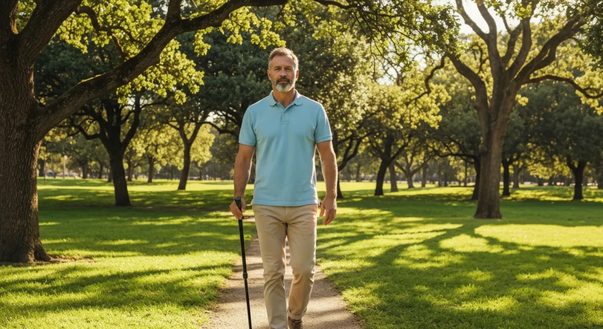 Older man walking in a park