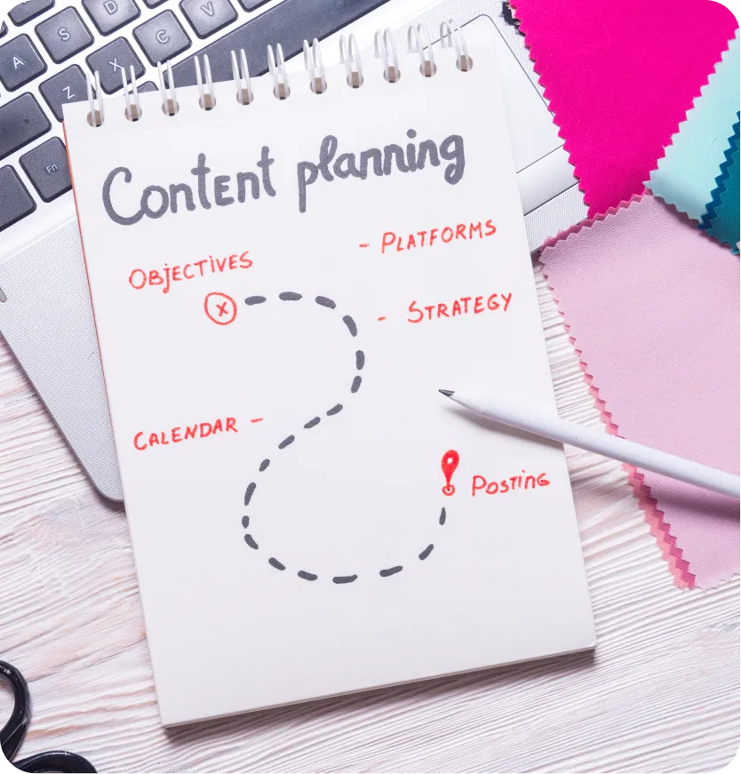 Notepad highlighting Content Planning