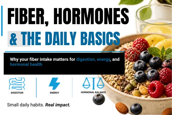 Woman preparing a high-fiber meal with berries vegetables oats and seeds