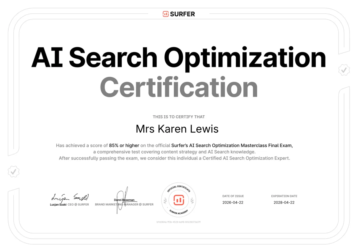 Surfer AI Search Optimisation Certificate