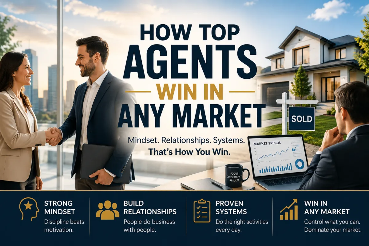 Top-performHero image showcasing real estate professionals building successful businesses through relationships and consistency.ing real estate agents succeeding in a changing market.