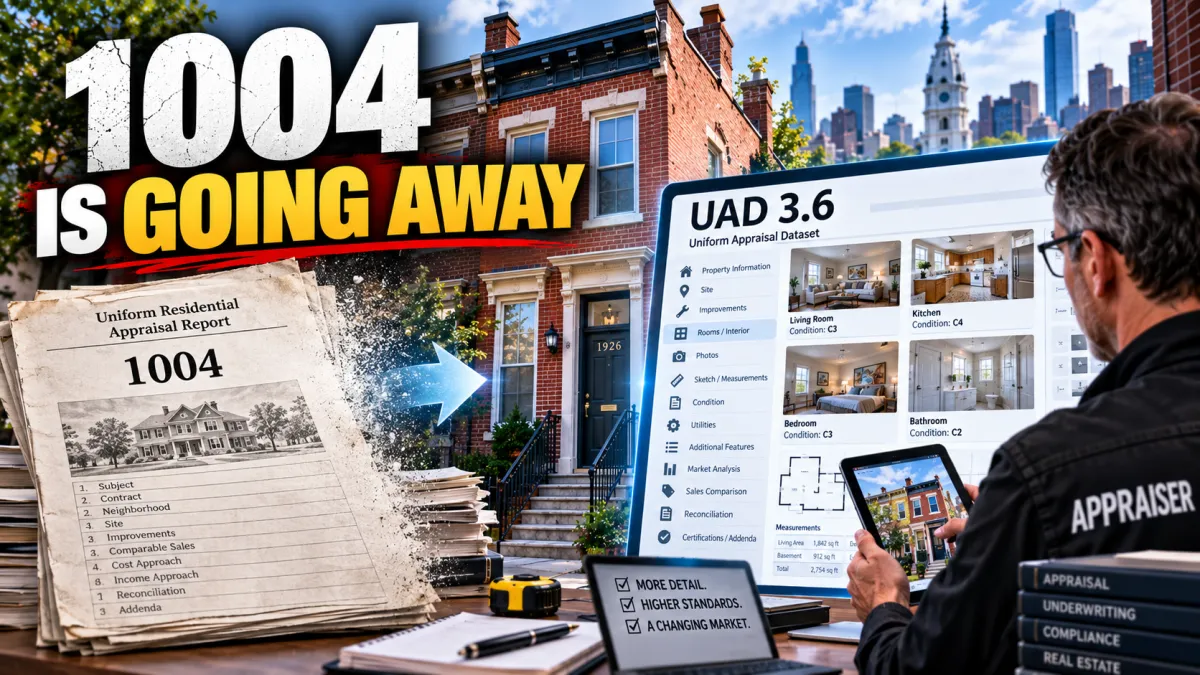 Appraiser reviewing a digital UAD 3.6 residential appraisal report as the real estate industry transitions away from traditional appraisal forms.