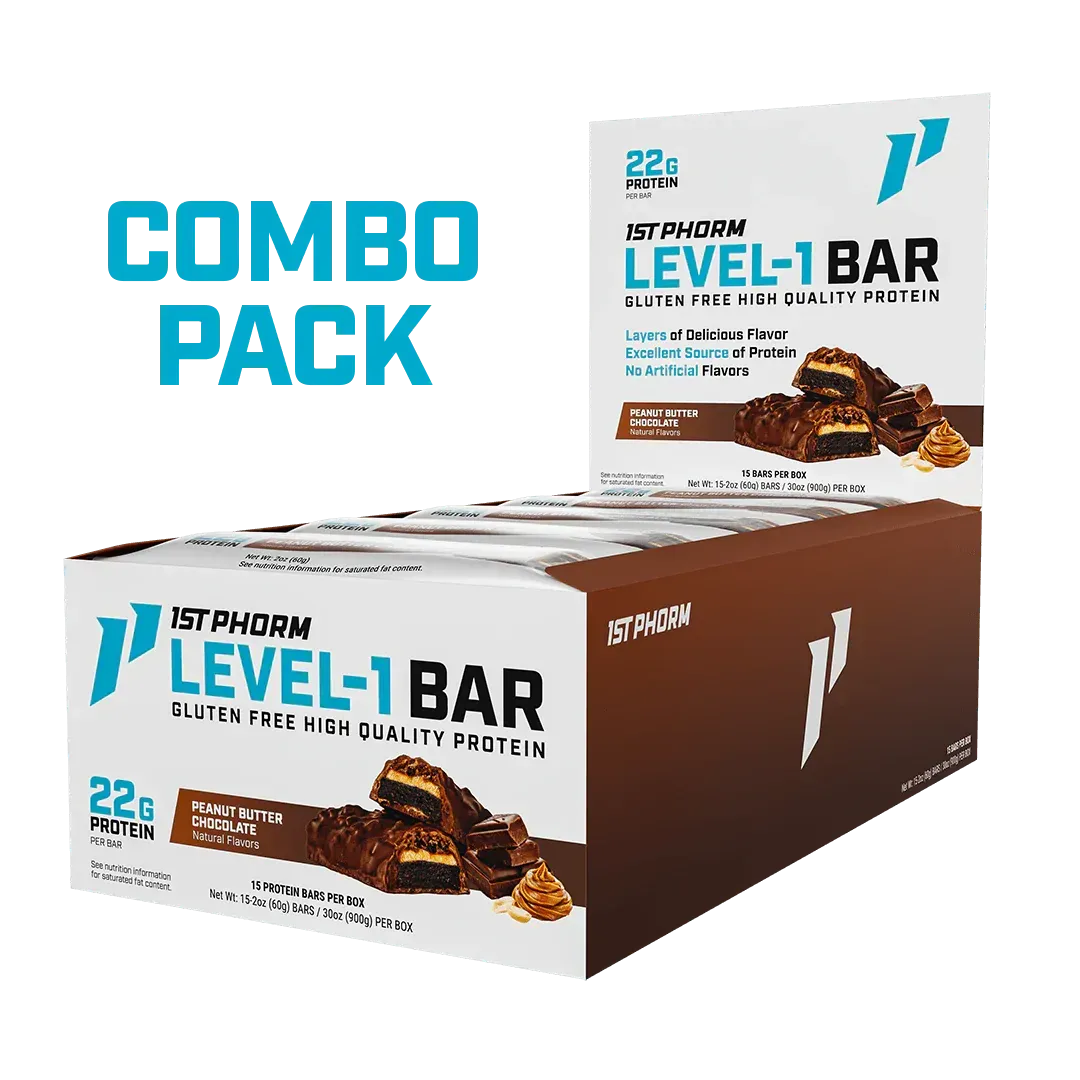 Level-1 Bars are high-quality, gluten-free protein bars with 20g of protein and no artificial flavors. Available in multiple flavors, they offer a tasty, convenient way to boost your protein intake and support your health, muscle-building, or weight loss goals—even on busy days