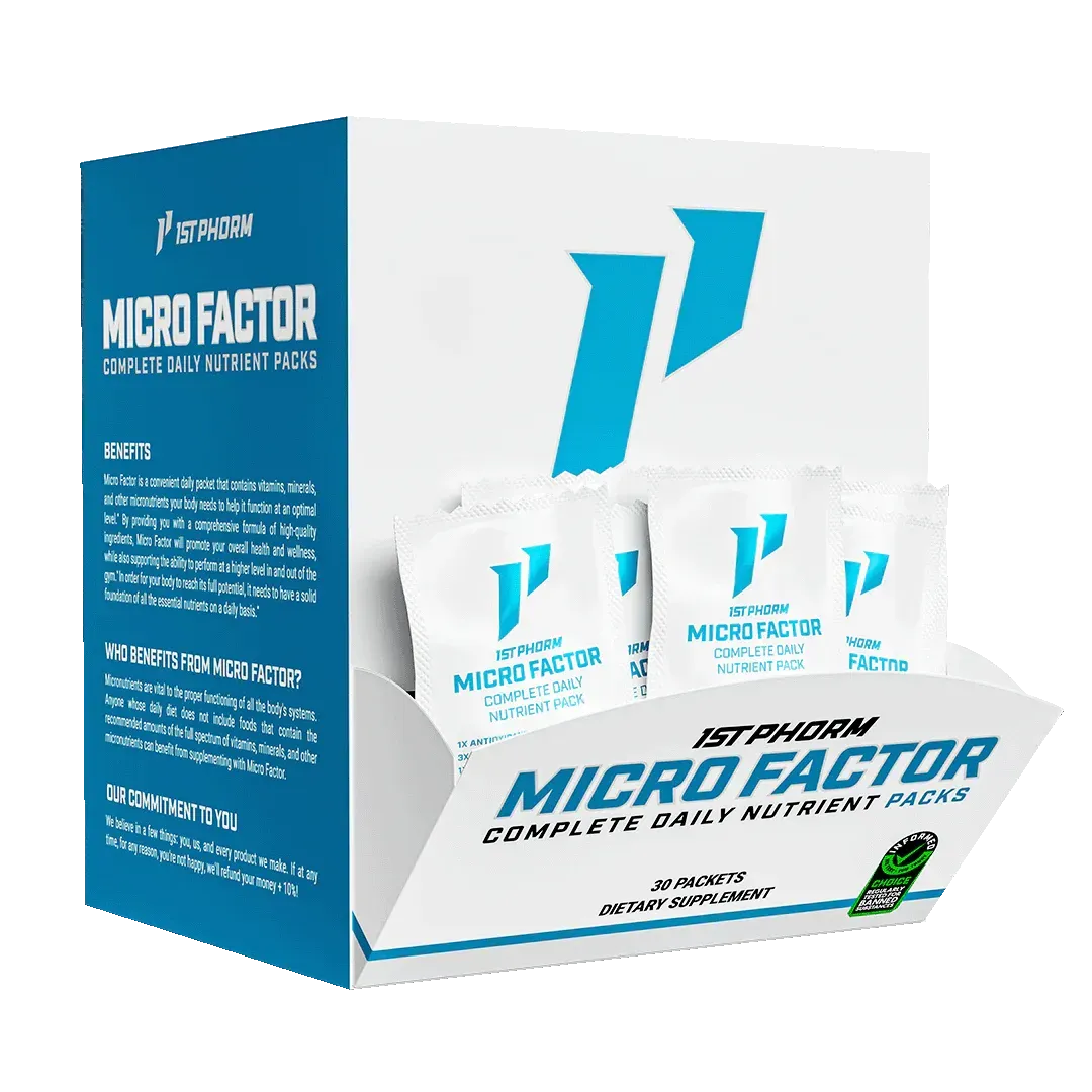 Micro Factor brings together 6 different products into 1 convenient daily nutrient packet. Each serving of Micro Factor provides the body with the essential vitamins, minerals, and nutrients it needs to support whole-body health.  Micro Factor can help support:  • Immune Health • Natural Energy • Optimal Metabolism • Gut & Digestive Health • Nutrient Absorption • Cardiovascular Health • Natural Detox  Micro Factor daily vitamin packs go far beyond what you get from a standard multivitamin. Each daily nutrient packet delivers:  1. Antioxidant - Can help support the immune system by neutralizing free radicals. Free radicals are toxins absorbed in our day-to-day lives that can cause illness and damage cells. This can weaken the body and make it more susceptible to nasty bugs and viruses. Micro Factor's potent antioxidant blend is designed to scavenge free radicals from the body. This can help support immunity and healthy aging.  2. Multivitamin - The multivitamin in Micro Factor contains essential vitamins and minerals. These essential vitamins and minerals are responsible for thousands of metabolic processes, functions, and even energy production. In Micro Factor, each essential vitamin and mineral is included to support the body at the cellular level.  3. Probiotic - Probiotics are healthy bacteria that can support a healthy gut. They're often overlooked, but they play a role in the immune system, nutrient absorption, and overall health. Each serving of Micro Factor delivers an 8 billion organism count of beneficial strains. This can support a balanced culture of bacteria in the gut. By improving gut health, the immune system, digestion, and energy levels can be improved.  4. CoQ10 - A powerful antioxidant to help the body produce more cellular energy. CoQ10 is also known for its ability to help support cardiovascular health, specifically heart health.  5. Essential Fatty Acids (EFAs) - Between our diets, environment, and lifestyles ... stress is at an all-time high. This stress can suppress the immune system and make recovery much more difficult. This essential fatty acid blend contains omega-3s. These have been shown to support joint health, healthy levels of inflammation, and help maintain brain, heart, and joint health.  6. Fruit & Veggies - The fruit and veggie capsules in Micro Factor provide a diverse blend of superfoods. This includes broccoli, kale, spirulina, wheat grass, grape seed extract, and so much more! These extra nutrients can help support increased antioxidant activity, cellular detox, digestive health, and immune function.  All 6 supplements in Micro Factor vitamin packets are designed to work together. If you want to look and feel great, Micro Factor daily nutrient packets provide the nutrients that can help support whole-body health!