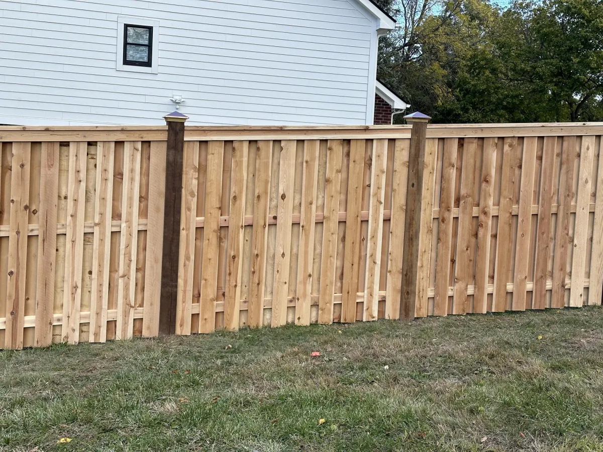 cedar privacy fence with pre stained treated pine post installation example
