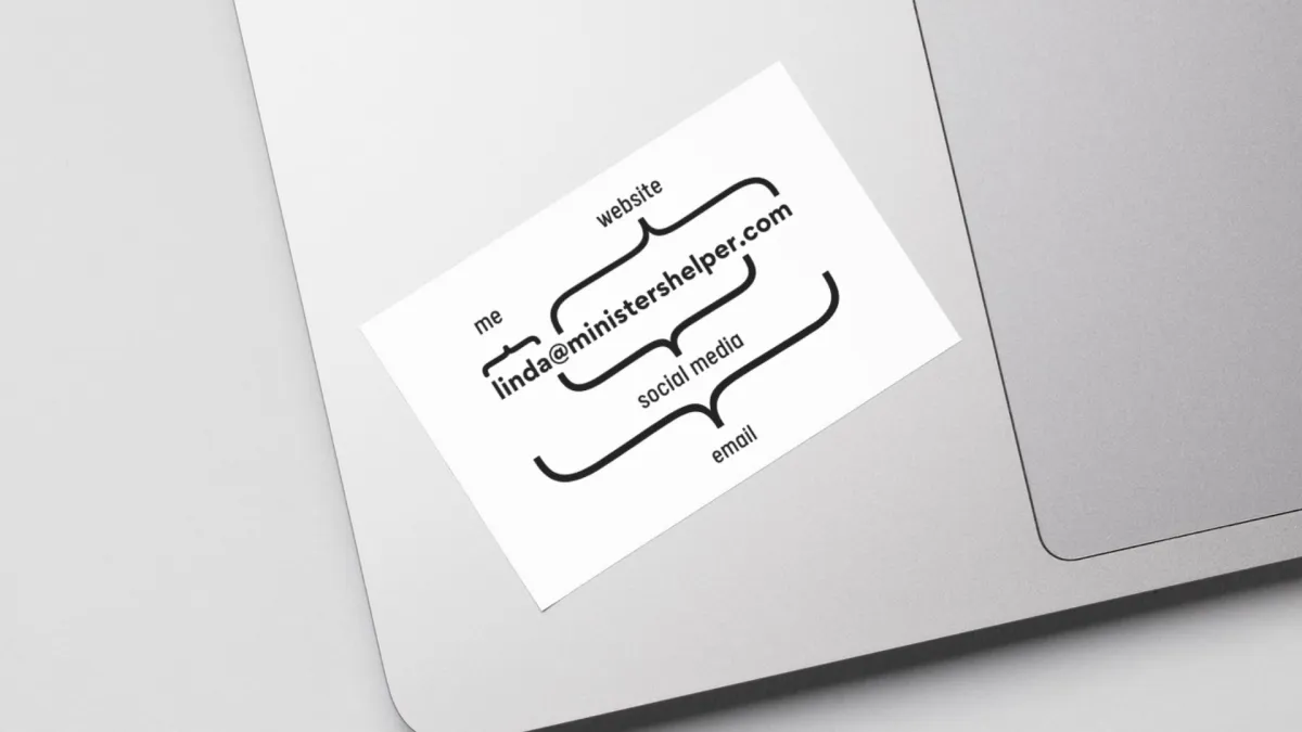 A Minister's Helper business card with Linda Furtado's contact information as the leader for helping ministers prevent burnout and learn how to follow Jesus