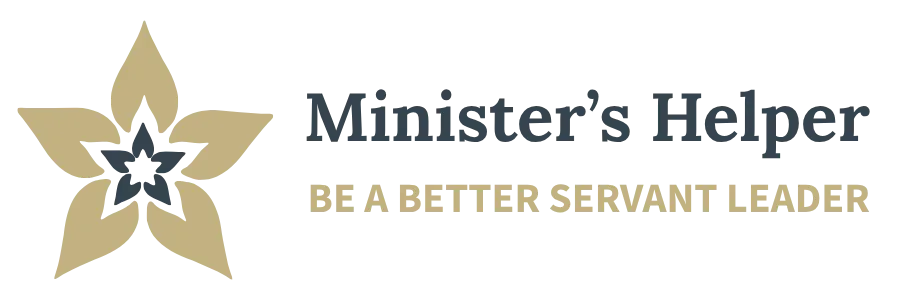 Logo of a 5-point flower with the text "Minister's Helpe: Be a Better Servant Leader"