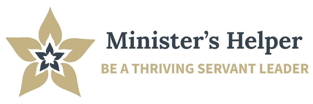 Logo of a 5-point flower with the text "Minister's Helpe: Be a Better Servant Leader"