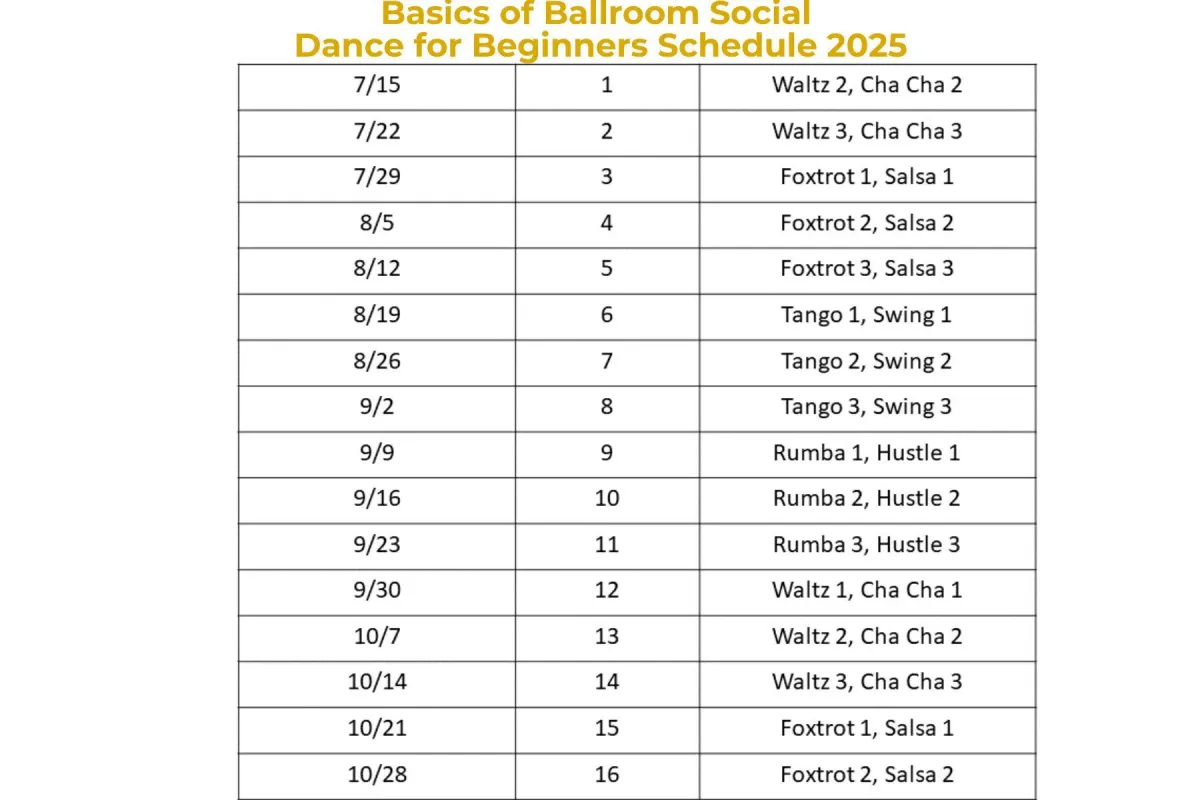 Basics of Ballroom Social  Dance for Beginners Schedule 2025