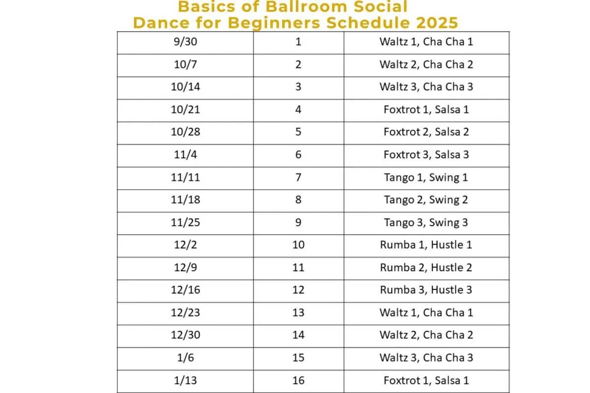 Basics of Ballroom Social  Dance for Beginners Schedule 2025