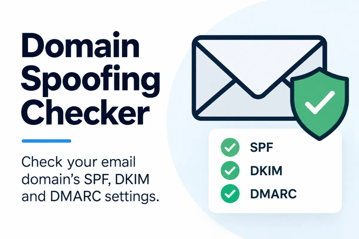 Laptop displaying email security protection with SPF, DKIM and DMARC verification checks.