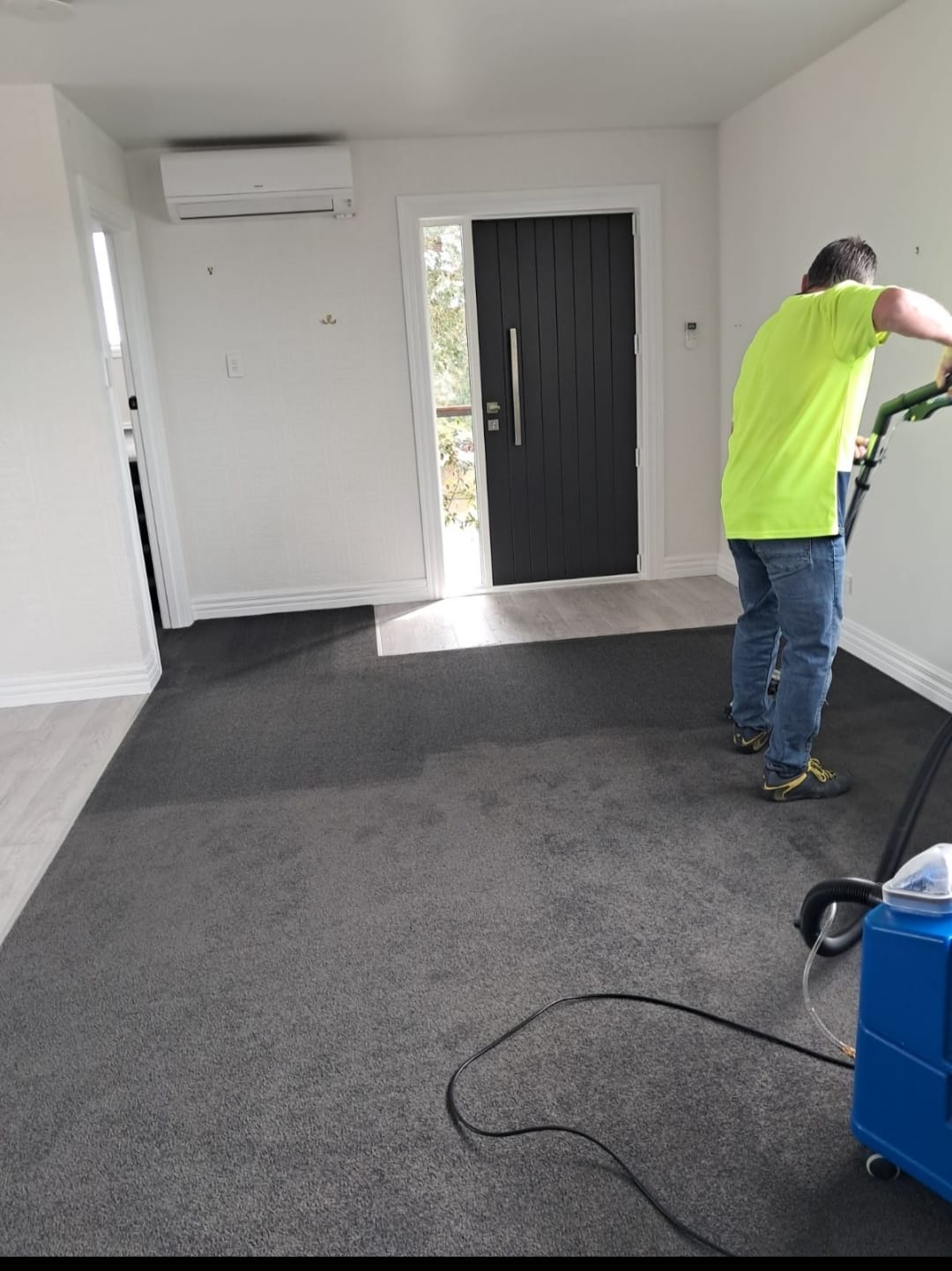 modern interior with shelving behind carpet cleaning header