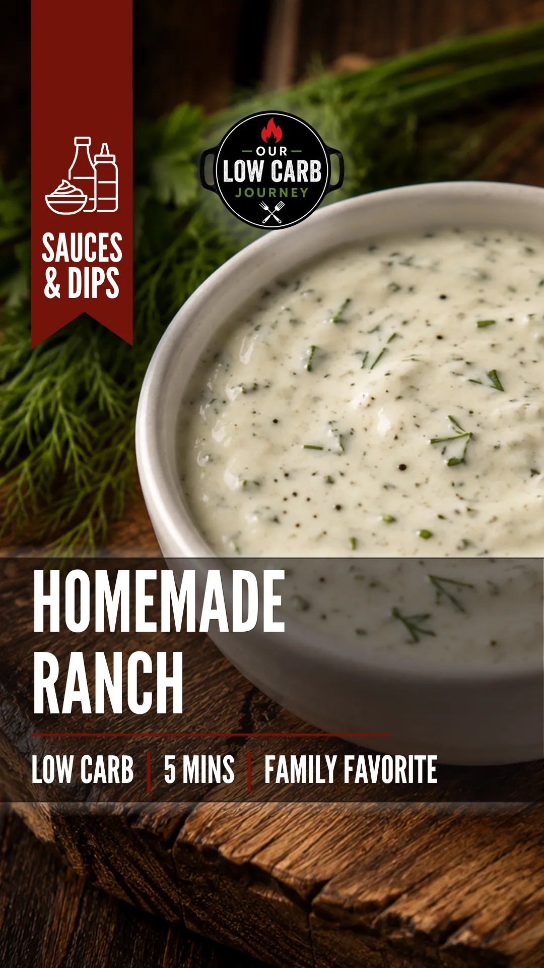 Creamy homemade low carb ranch dressing with herbs and seasonings