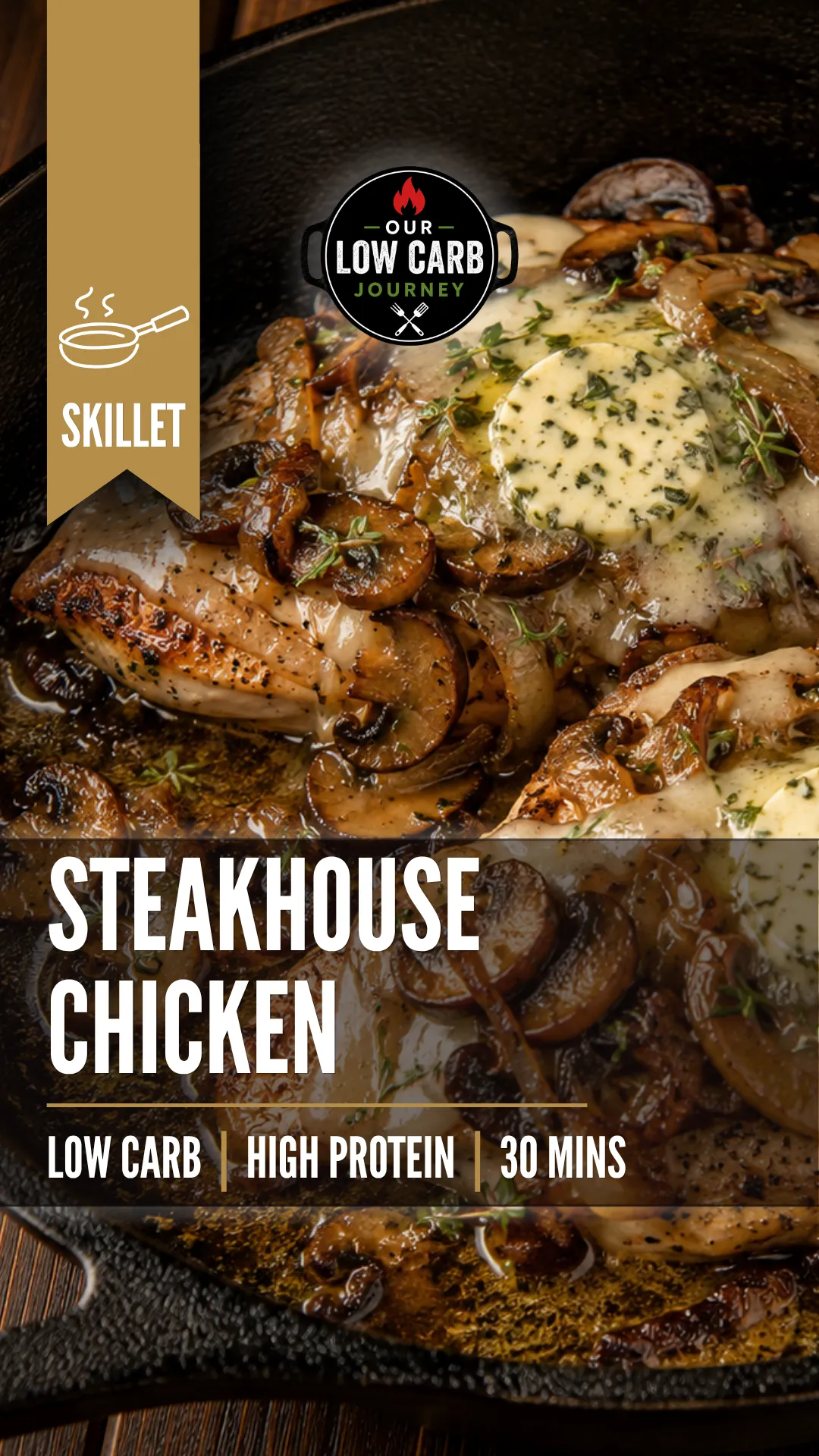 Juicy low carb steakhouse chicken with savory toppings