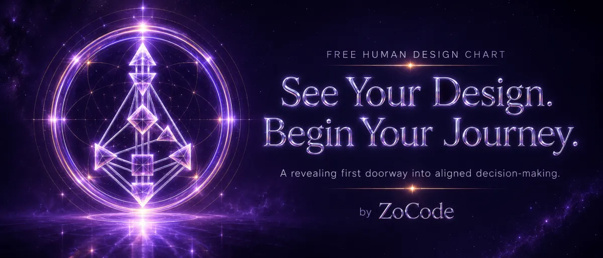 Free Human Design Chart from ZoCode with a luminous chrome and glass Human Design bodygraph