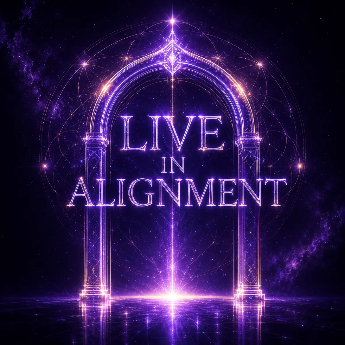 Luminous figure moving through a crystalline portal representing aligned living through Human Design