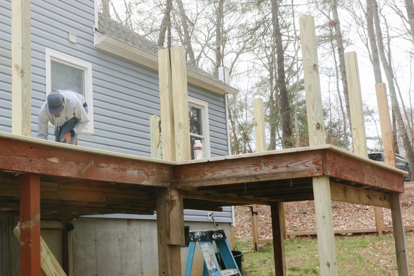 One Way Home Improvement crew framing a new deck