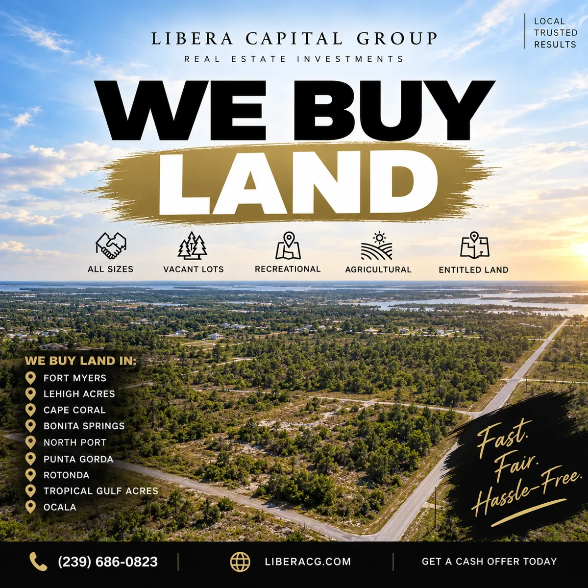 WE BUY LAND TROPICAL GULF ACRES, CHARLOTTE COUNTY, PUNTA GORDA, ROTONDA, OCALA, NORTH PORT