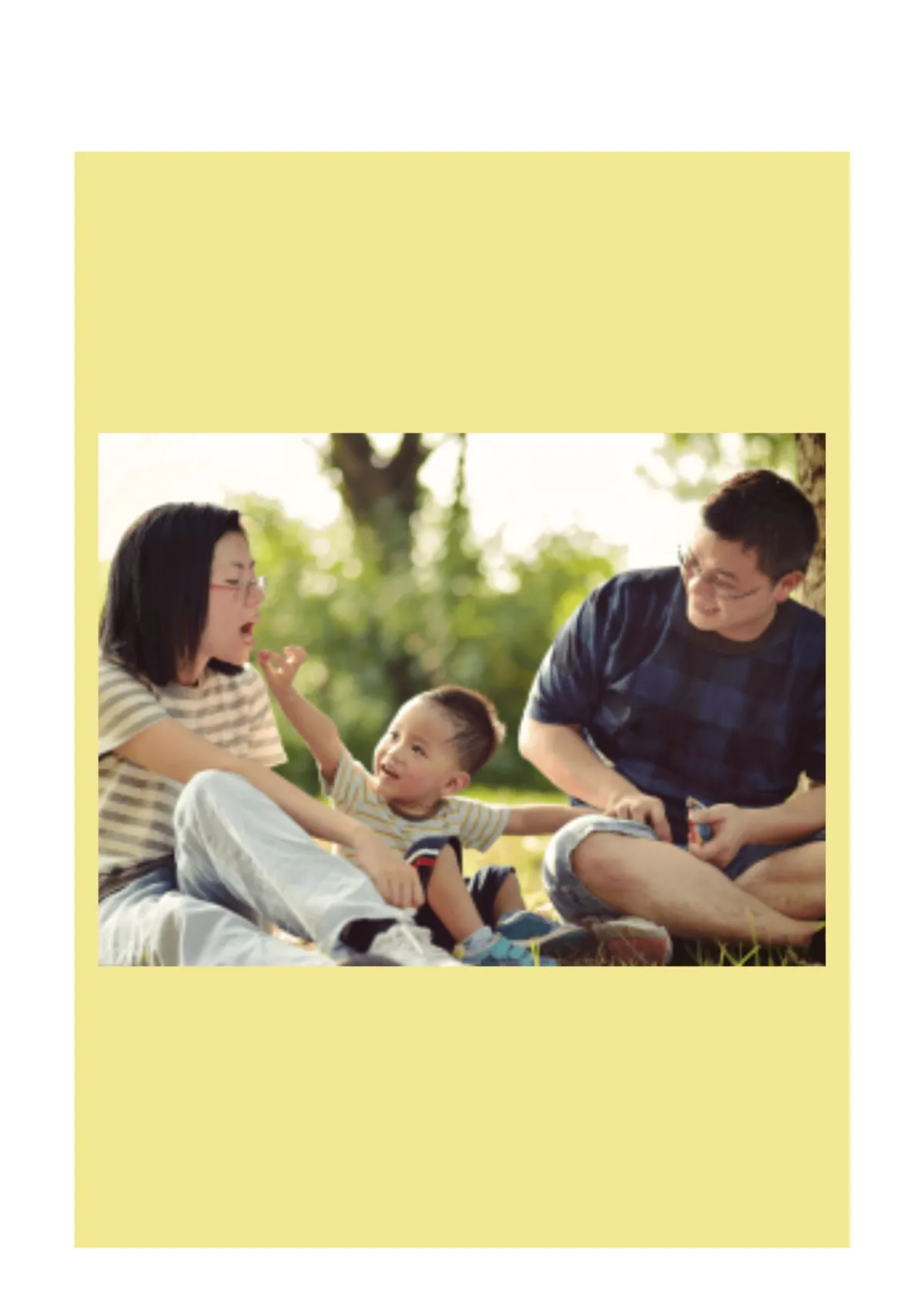 A family enjoys a sunny day on the grass, sitting together with their baby, fostering connection and joy in nature.; Laura Hutchinson, Speech-Language Pathologist at Paths 2 Communication, Guelph, Ontario