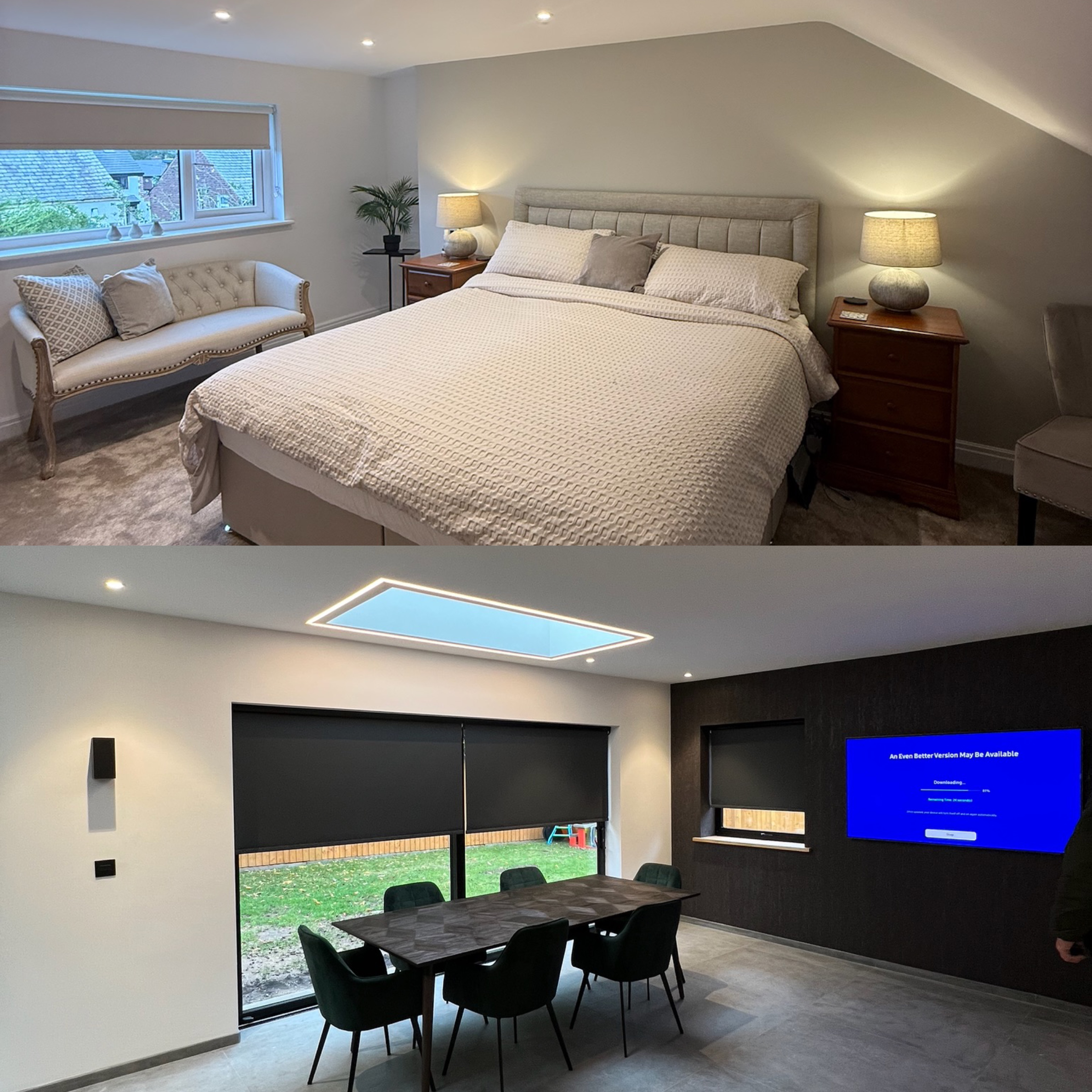 Loft conversion bedroom and modern home extension comparison completed in Manchester and the North West.