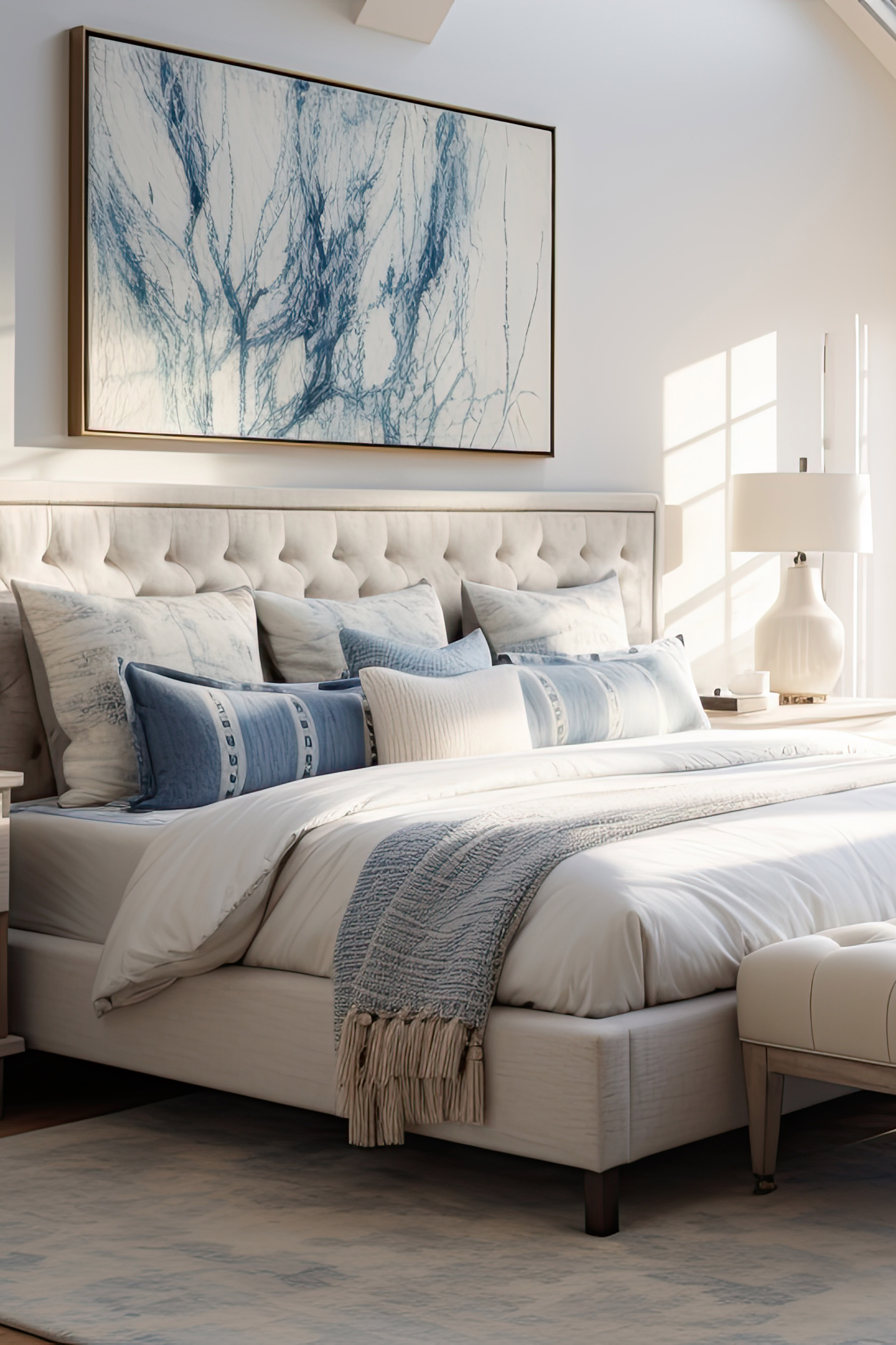 woman setting sheets on bed