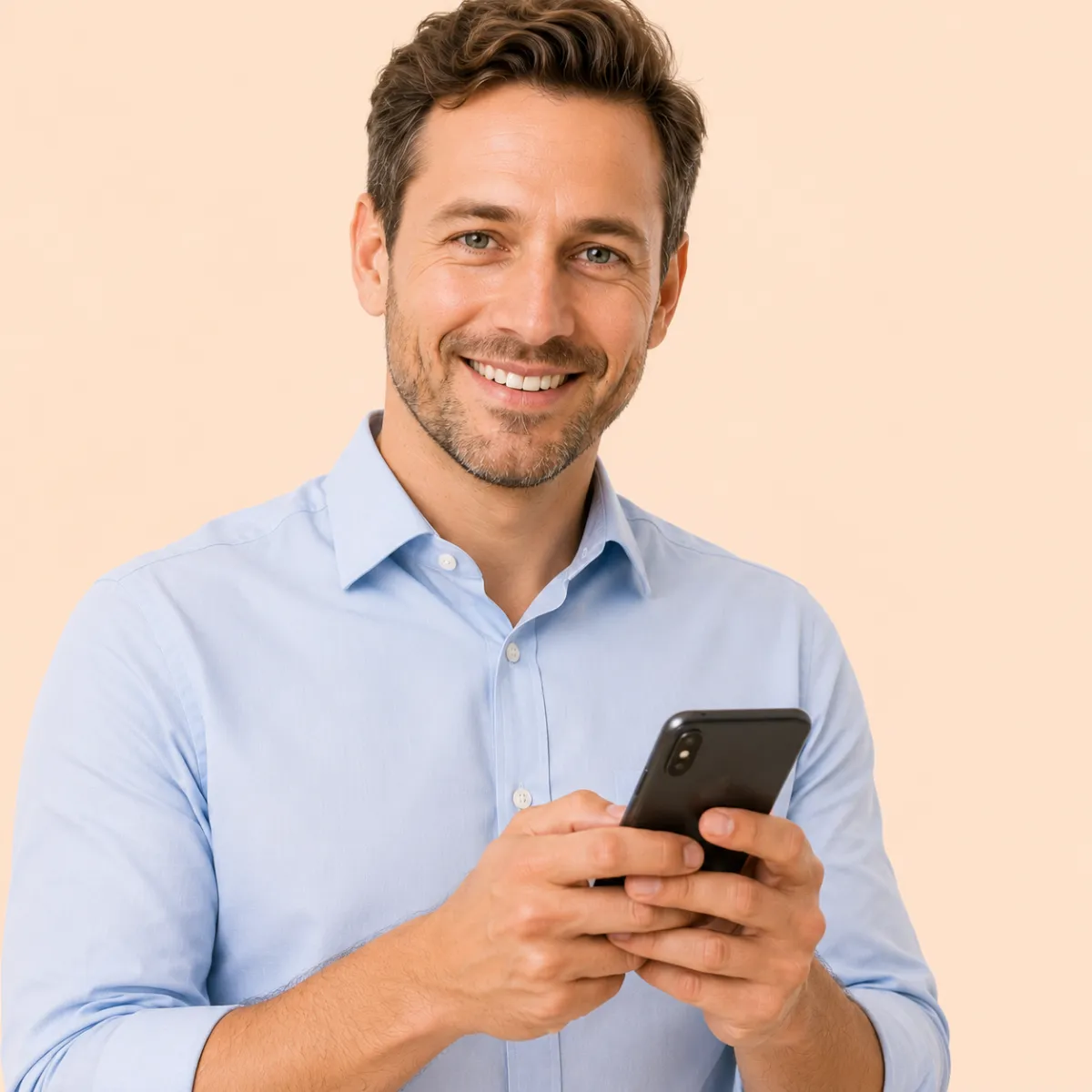 Individual using a smartphone to access digital communication or healthcare workflow tools, representing mobile‑first patient coordination.