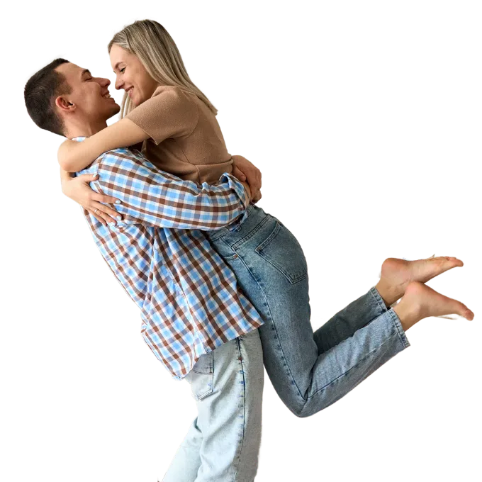 Couple hugging happily