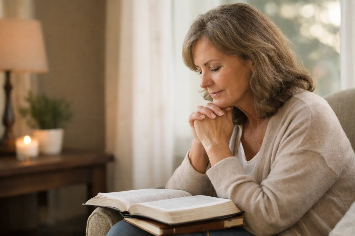 Christian woman praying about emotional eating and faith-based weight loss