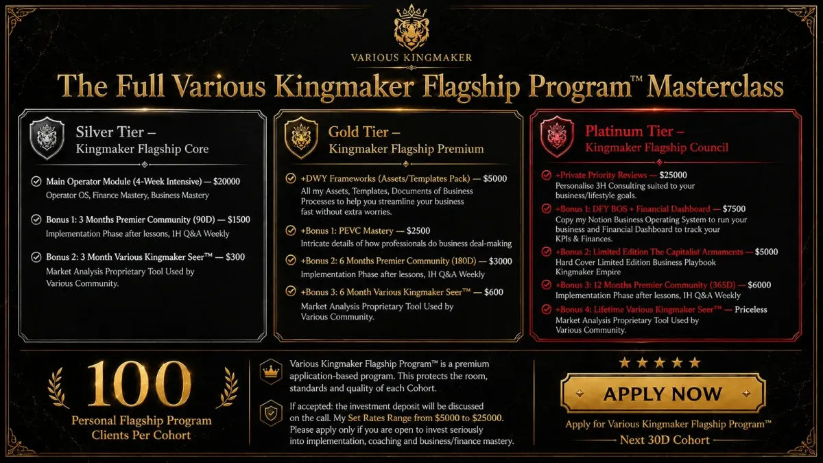 Various Kingmaker Flagship Program value stack with core, premium, and council tiers