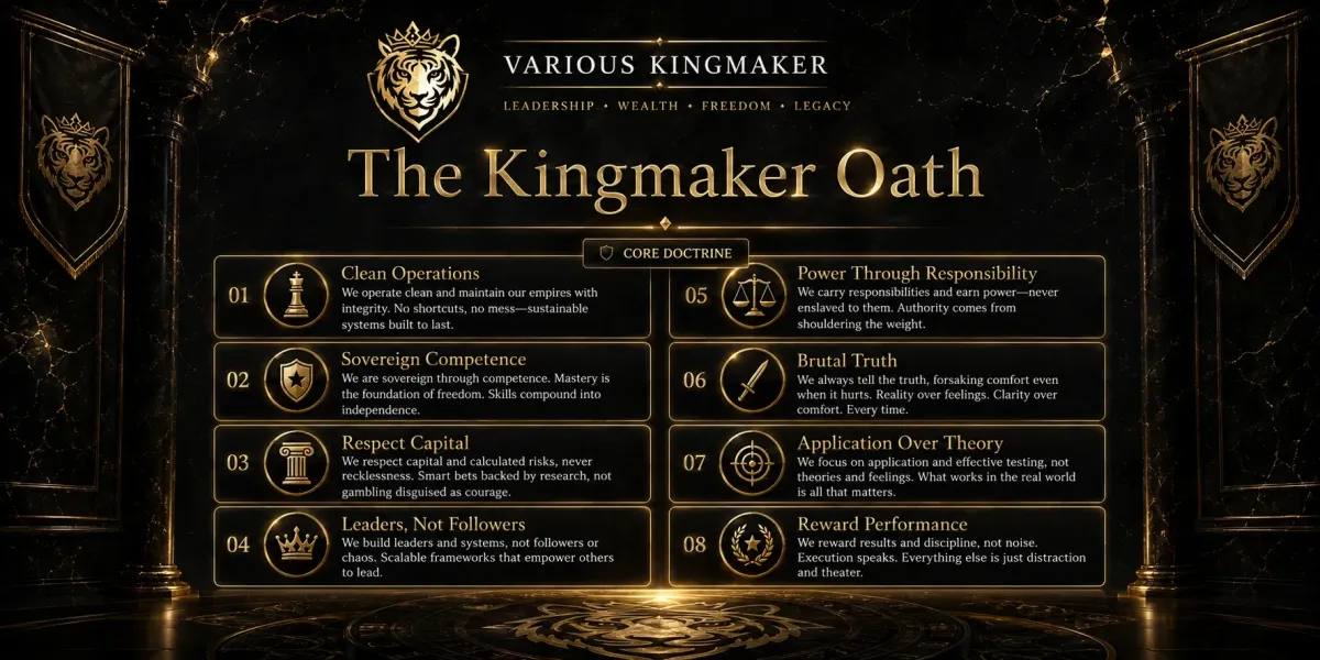 The Kingmaker Oath showing Various Kingmaker principles and operator standards