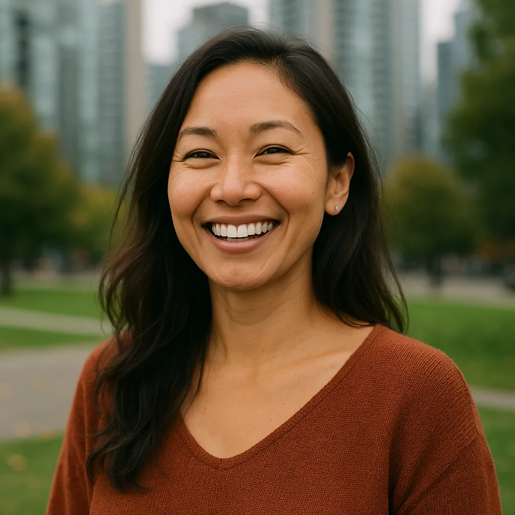 Client smiling after QHHT emotional healing session in Vancouver