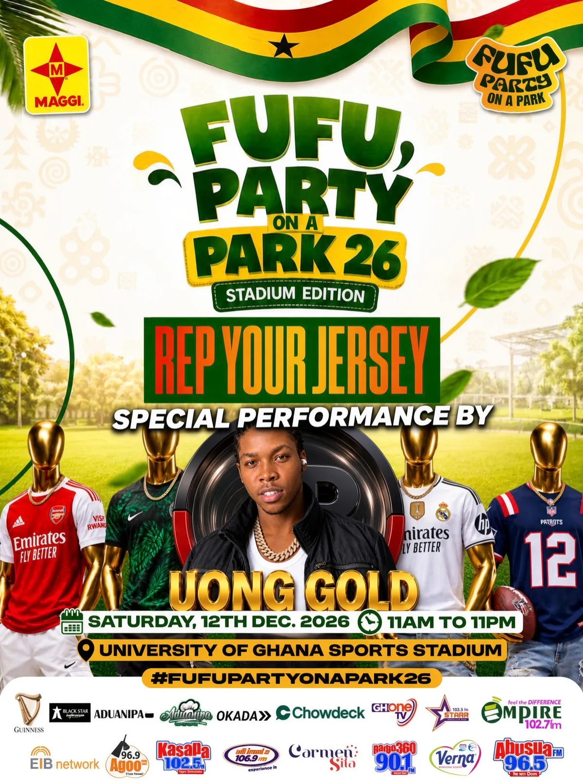 Fufu Party on a Park 26 Stadium Edition, special performance by Uong Gold, Sat Dec 12 2026, University of Ghana Sports Stadium