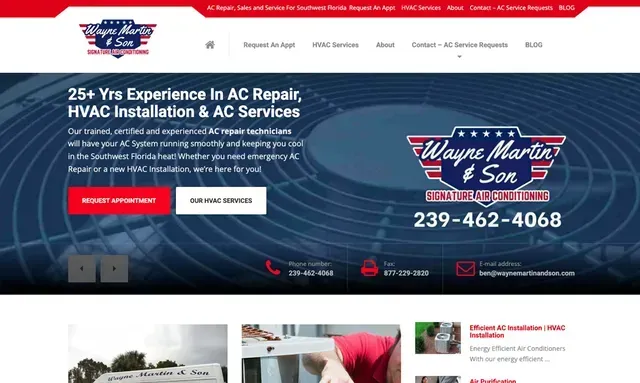 Wayne Amrtin & Son Air Condiioning website