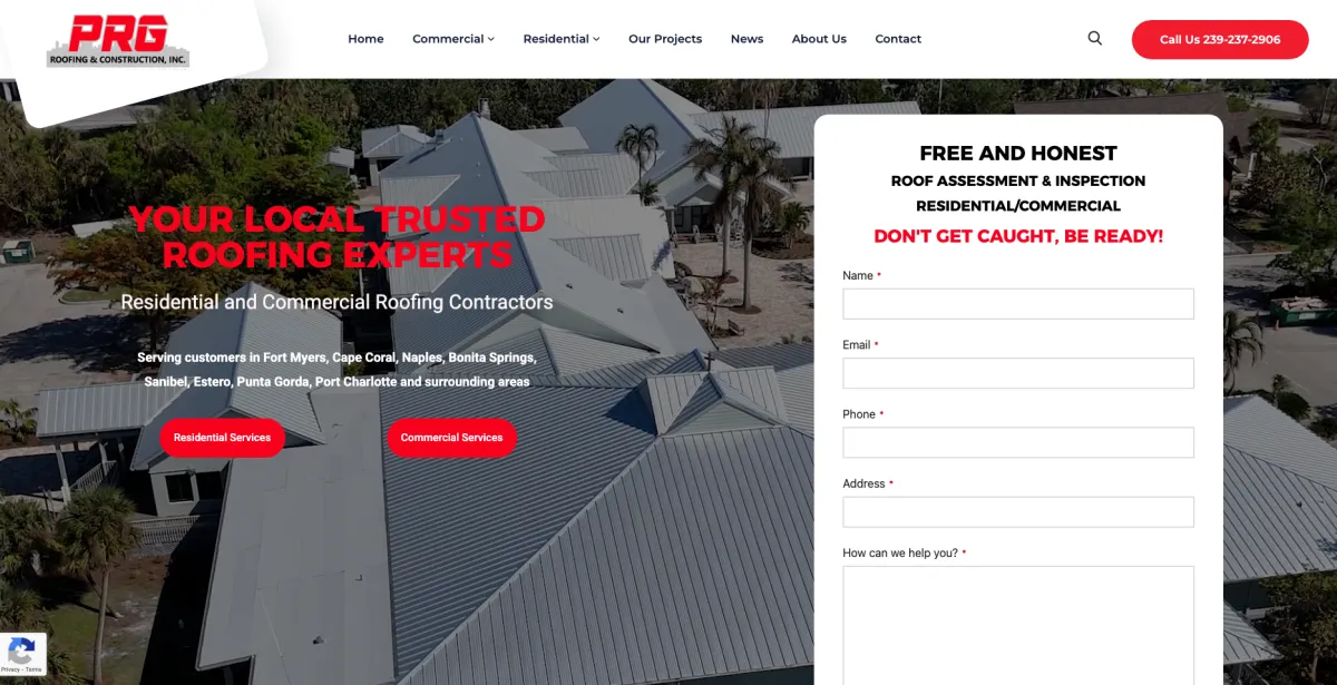 PRG Roofing & Construction Website