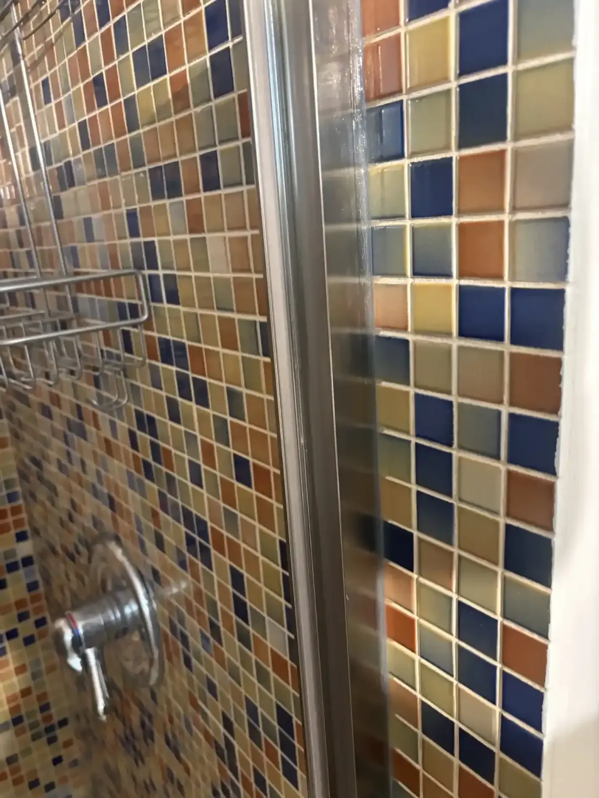 Natural stone tile cleaning before and after in a Denver Southern Hills home with mineral haze removed